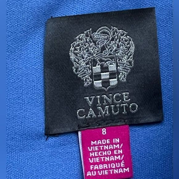 Vince Camuto Sleeveless Blue Abstract Print Zip Back Lined Mini Dress. 8. - Picture 7 of 8